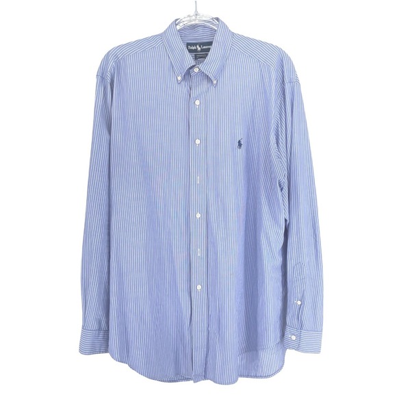 Ralph Lauren Yarmouth Striped Button Shirt Men Blue White Cotton Size 16 35 L - Picture 3 of 6